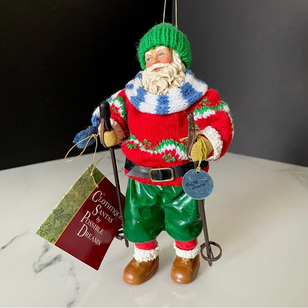 Skier Santa Ornament - Possible Dreams Clothtique by Dept. 56